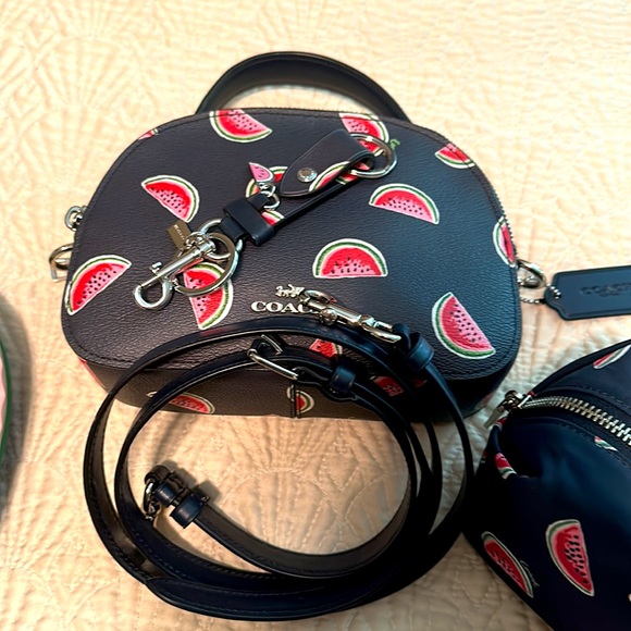 4pc Coach Watermelon Set 🍉 Crossbody Bag, Flops, Cosmetic Bag & Keyfob Rare - Picture 8 of 17